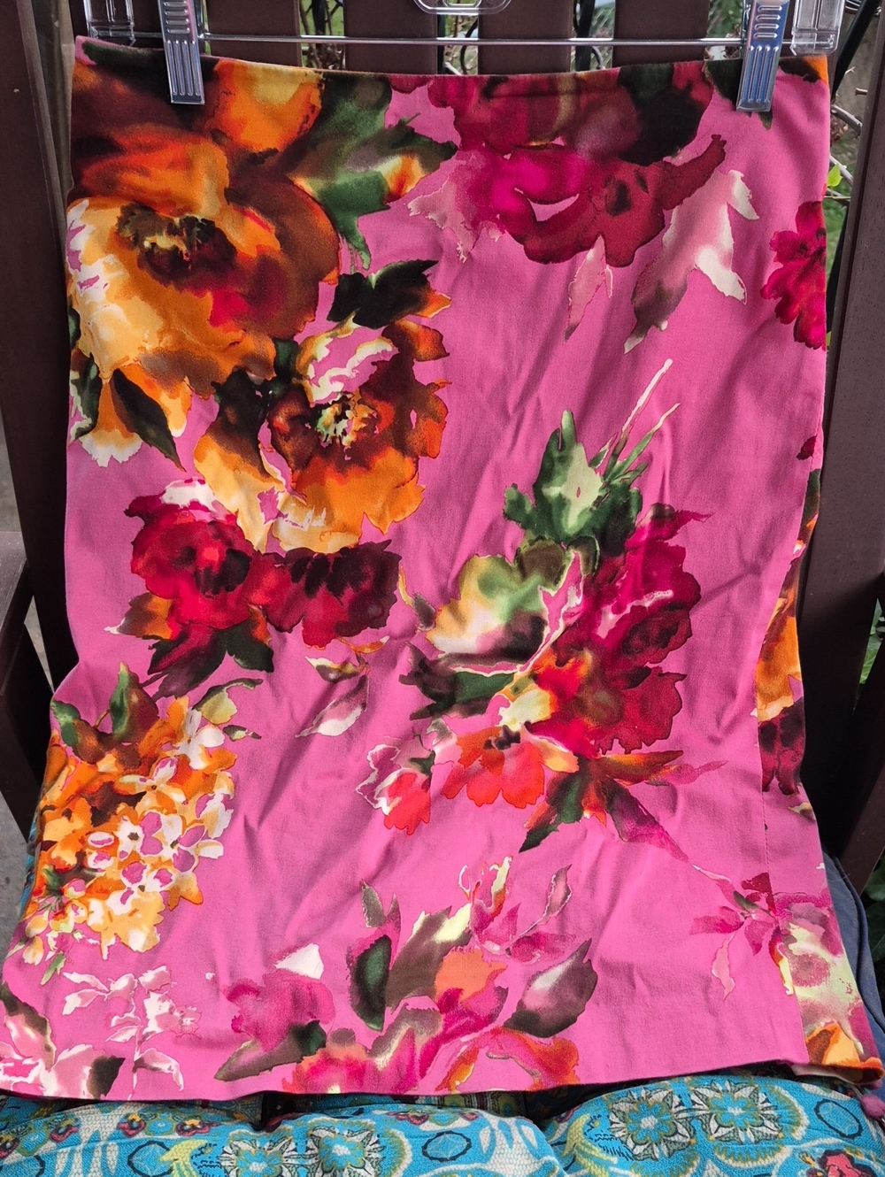 TALBOTS 💐 Cotton PENCIL SKIRT 💐💕 Multi-Colourd Flowrrs On Rose Pink 💕💐Sz 2P